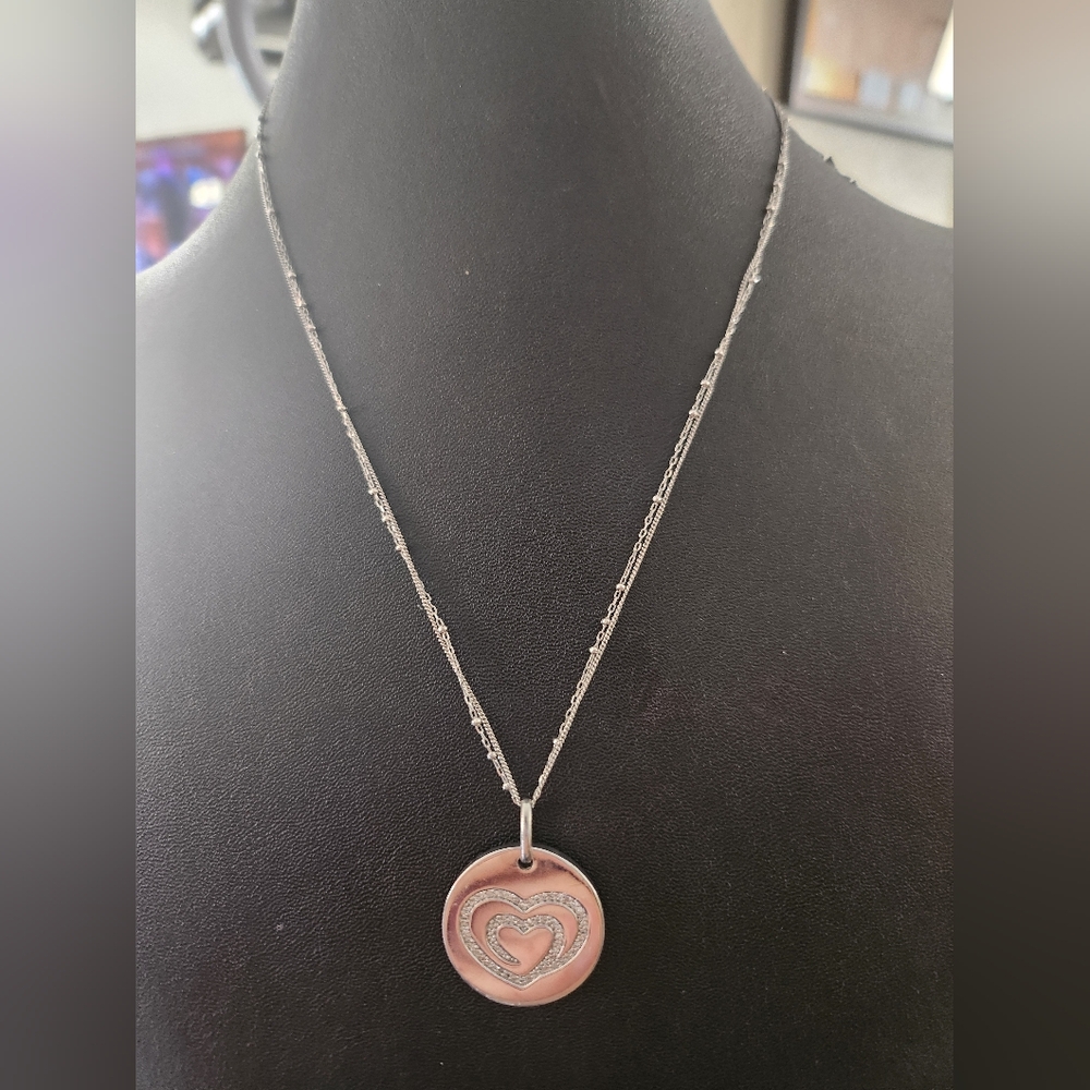 ZALES 925 Sterling Silver *THE SHARED HEART* Diamond Pendant Necklace
